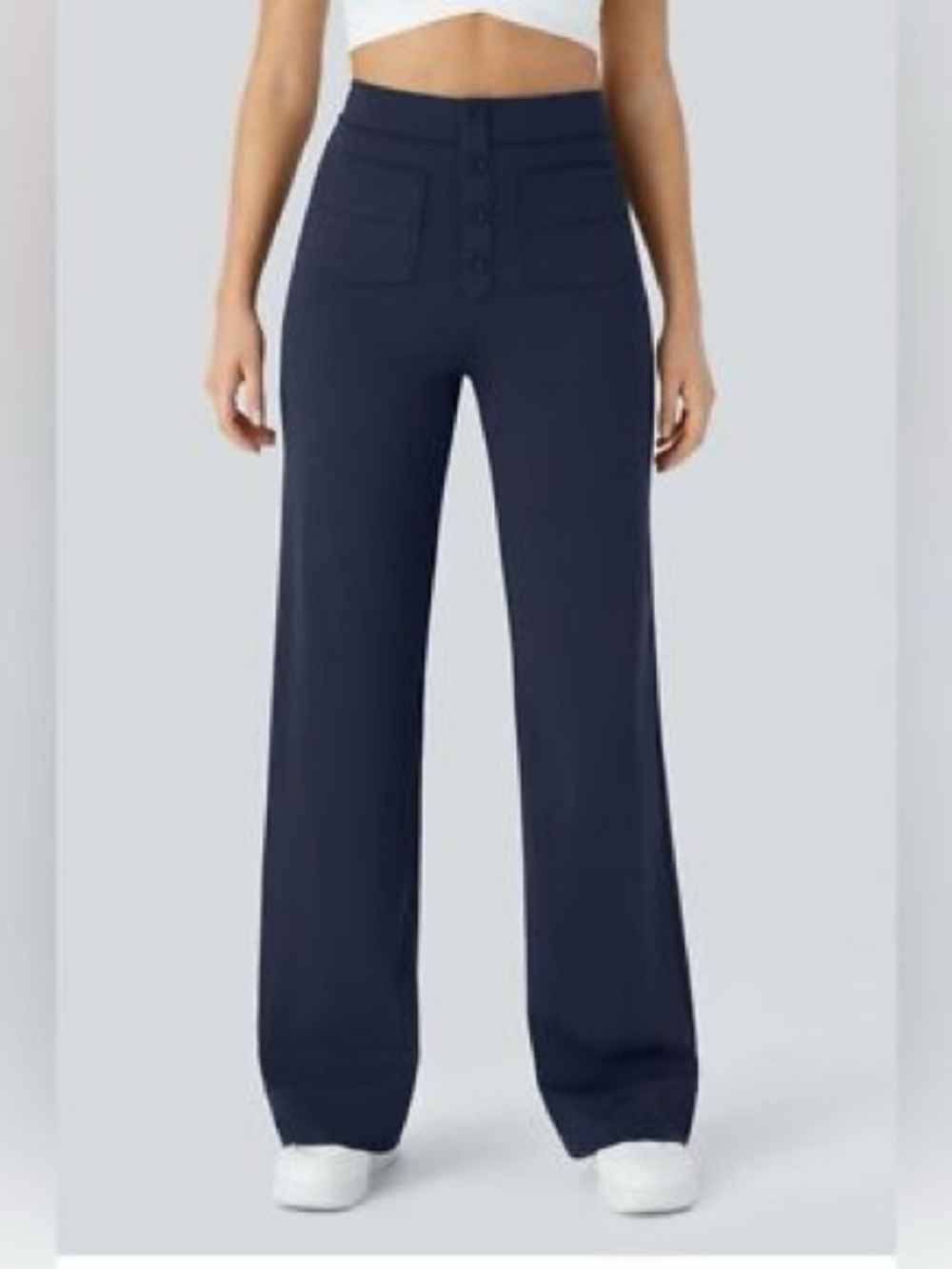 HALARA Navy High-Waist Wide-Leg Button Front Pants